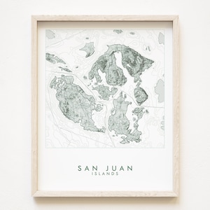 SAN JUAN Islands Map Handgezeichnete topographische Karte WASHINGTON Bathymetrische Karte Zeichnung (Kunstdruck) Home Salish Sea Puget Sound Urlaub Dekor