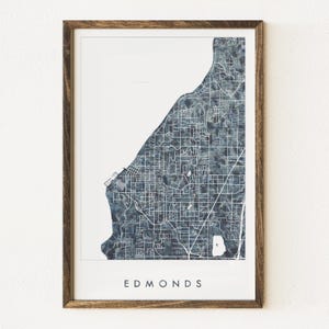 EDMONDS Map Urban Fabric Aquarell Texturmalerei WASHINGTON Stadt Karte (Kunstdruck) HochzeitstagSeattle Realtor Umzug Geschenk Waves