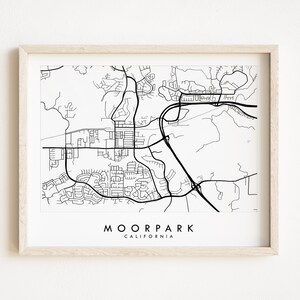 MOORPARK マップ ストリートマップ カリフォルニア 市街地図 描画 白黒 (アートプリント) 結婚記念日 卒業祝い 壁飾り