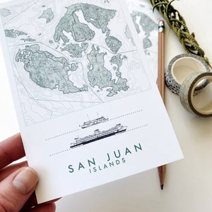 SAN JUAN Islands Topographische + Bathymetrische Karte Standard-POSTKARTE Orcas Island Freitag Hafen Hochzeit Gunst PnW Reisegeschenk Penpal Salish Sea