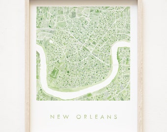 NEW ORLEANS Map Watercolor Print LOUISIANA City Block Plan (Art Print) Anniversary Wedding Gift Graduation Gift NoLa Mardi Gras Realtor Gift