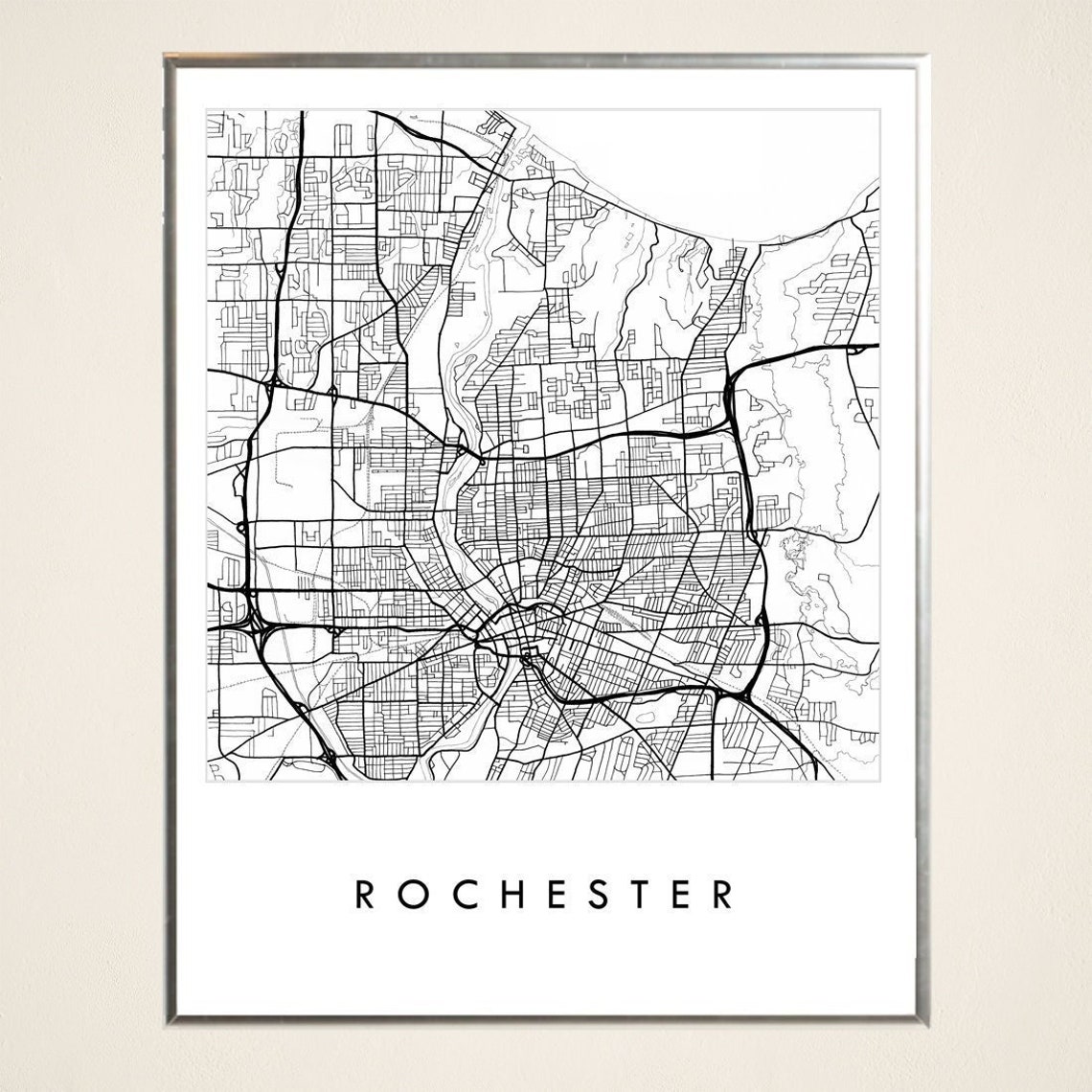 ROCHESTER Street Map NEW YORK City Map Drawing Black and White - Etsy