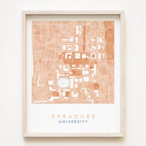 Mapa de acuarela del campus de la Universidad de SYRACUSE (impresión de arte) Syracuse New York Town and Gown University Plan Graduación Regalo Decoración colegiada