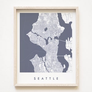 SEATTLE kaart handgetekende stratenplan WASHINGTON stadskaart tekening blauwdruk stijl (kunstafdruk) huwelijksverjaardag afstuderen cadeau muur decor