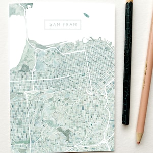 SAN FRANCISCO San Fran California Greeting Card Watercolor City Nickname Map Folded City Map Realtor Thanks Moving Teacher Gift Penpal