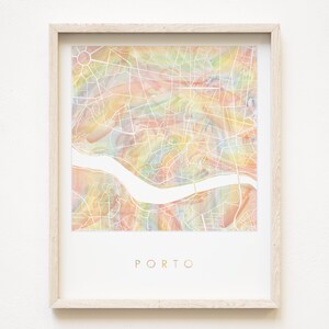 PORTO Orgullo Arco Iris Mapa Acuarela Mapa Imprimir Plan de la Ciudad (Impresión de Arte) Portugal Graduación Aniversario de Boda Regalo Viaje Europeo Arte Mapa Pared