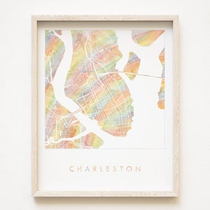 CHARLESTON Pride Rainbow Map Acuarela Mapa Imprimir Queer City Block Plan (Impresión de arte) Graduación de Carolina del Sur Aniversario de bodas Agente inmobiliario