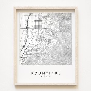 OVERVLOEDIG Handgetekende kaart topografische stadskaart Utah tekening zwart-wit (Art Print) bruiloft afstuderen geschenk verplaatsen Wasatch Mountains