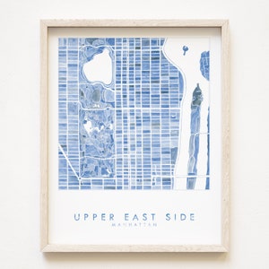 upper East Side von MANHATTAN Aquarell Landkarte New York City Block Plan (Kunstdruck) Graduierung Hochzeit Jahrestag Makler Geschenk NYC Decor