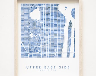 Upper East Side MANHATTAN Map Watercolor Print New York City Block Plan (Art Print) Graduation Wedding Anniversary Realtor Gift NYC Decor