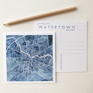 Watertown nova york mapa aquarela cartão postal mapa da cidade bloco plano casamento corretor de imóveis graduação presente em movimento amigo por correspondência