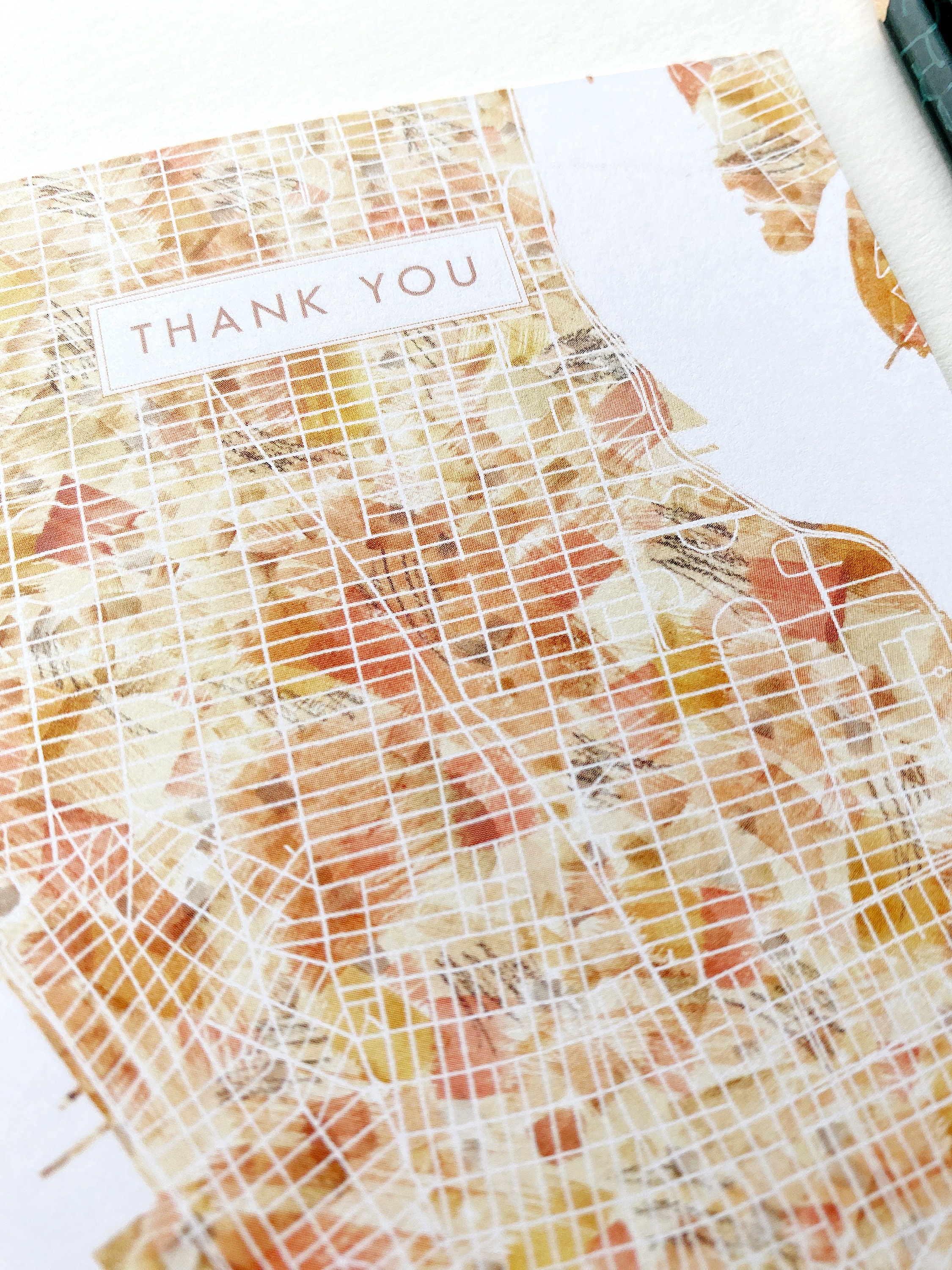 MANHATTAN New York Thank You Card Watercolor Painted Map Folded