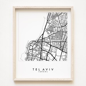 TEL AVIV Yafo Jaffa carte dessiné à la main carte des rues d'Israël plan de la ville dessin en noir et blanc (impression d'art) mariage Méditerranée voyage carte murale
