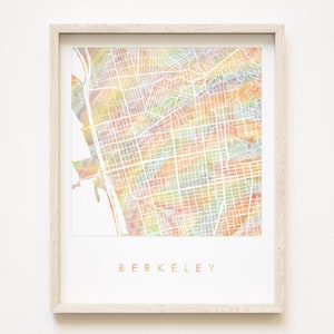 BERKELEY Orgullo Arco Iris Mapa Acuarela Lavado Mapa Imprimir City Block Plan (Impresión de arte) Regalo de aniversario de boda de graduación de la Universidad de California