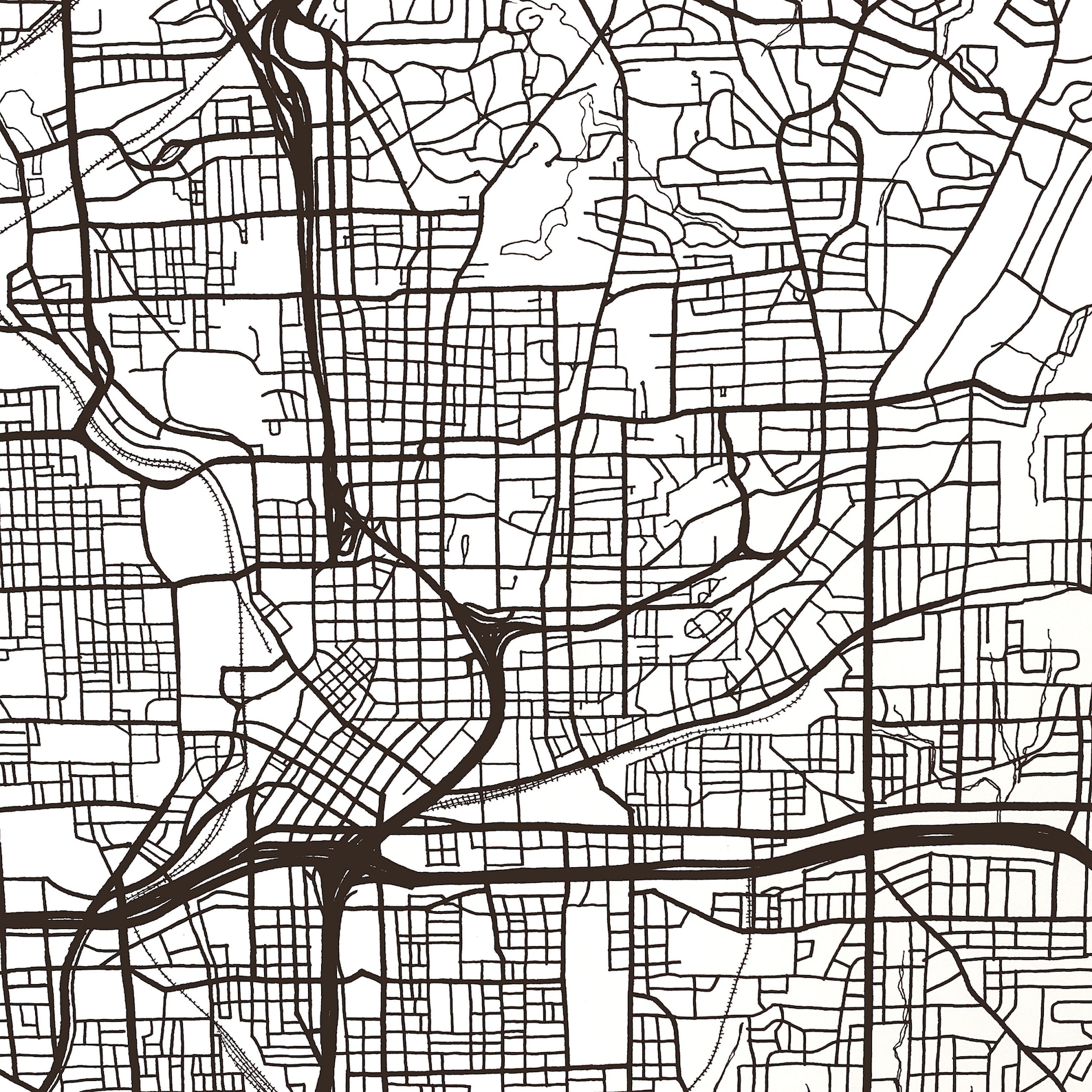 ATLANTA Map Street Map Georgia City Map Drawing Black White (art Print ...