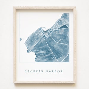 ZAKKEN HAVEN New York handgeschilderde kaart aquarel print stadsblok plan (Art Print) bruiloft makelaar verhuizen cadeau Lake Ontario Great Lakes