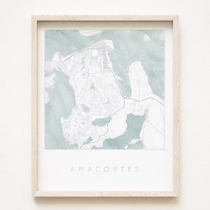 ANACORTES kaart handgetekende bathymetrische kaart WASHINGTON (Art Print) Home cadeau Puget Sound Ferry vakantie verhuur decor Fidalgo San Juans Seattle