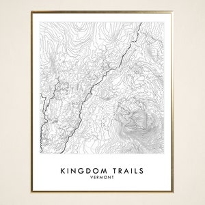 Kingdom Trails VERMONT Hand Painted Topographic Map Drawing (Art Print) Trail Hiker Mountain Graduation Wedding Adventurer Map Wall
