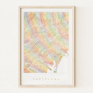 BARCELONA Regenbogen Landkarte Aquarell Wash Print SPANIEN Queer City Block Plan (Kunstdruck) Hochzeitsgeschenk Spanisch European Travel Art Map Wall
