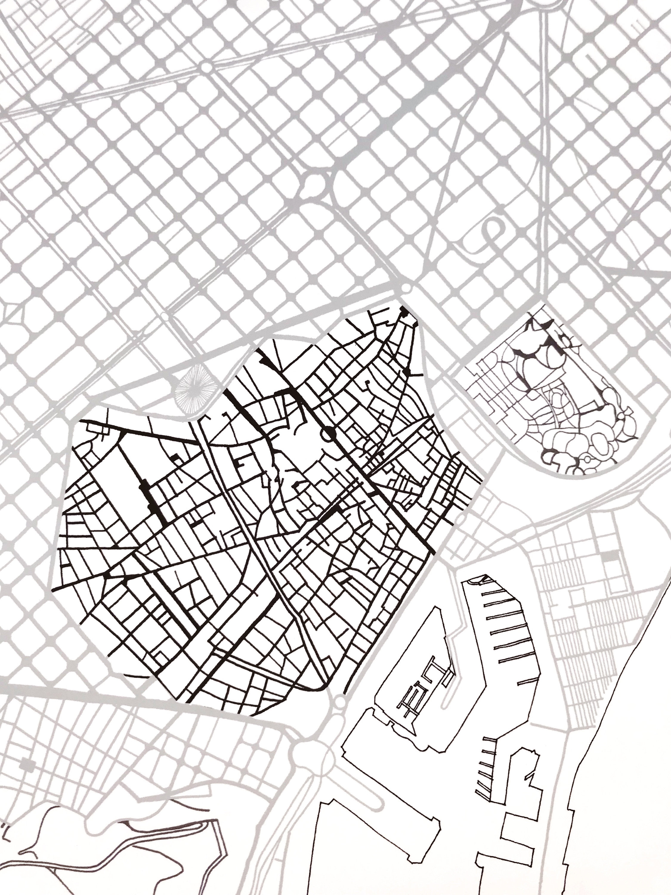 BARCELONA Map Street Map SPAIN City Map Drawing Black and Etsy UK