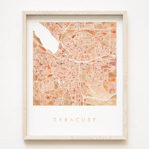 SYRACUSE kaart aquarel New York City kaart plan (Art Print) afstuderen bruiloft makelaar verhuiscadeau NNY decor kaart muur Onondaga Salt City
