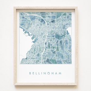 Carte de BELLINGHAM, impression aquarelle Plan d'îlot de la ville de WASHINGTON (impression d'art) Mariage Western Washington University Diplôme agent immobilier Cadeau de déménagement