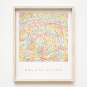 CHARLOTTESVILLE Orgullo Arco Iris Mapa Acuarela Mapa Imprimir Queer City Block Plan (Impresión de arte) Virginia Graduación Aniversario de Bodas Agente de Bienes Raíces