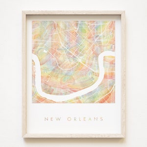 Mapa del arco iris del orgullo de NUEVA ORLEANS, Mapa de lavado de acuarela, Impresión de plano de bloque de ciudad (Impresión artística), Aniversario de boda de Luisiana, Regalo de Mardi Gras, Arte de viaje