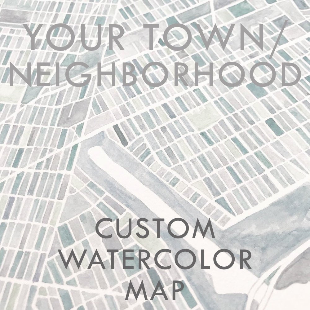 8 Custom Watercolor Map YOUR NEIGHBORHOOD Block Plan | Etsy
