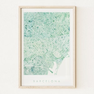 BARCELONA Map Aquarell Druck SPANIEN Stadtplan (Kunstdruck) Hochzeitstag Geschenk Mediterran Wanddeko Wanddek