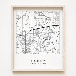 LACEY Street Map WASHINGTON Stadt Karte Zeichnung Schwarz Weiß (Kunstdruck) Fort Louis JBLM Puget Sound Hochzeit Makler Umzug Makler Geschenk