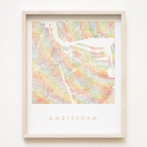 Carte arc-en-ciel d'AMSTERDAM Pride, lavage aquarelle, impression du plan de la ville queer (impression d'art) Pays-Bas, cadeau d'anniversaire de mariage, voyage Art déco