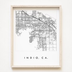 Carte dessinée à la main INDIO Palm Springs CALIFORNIE Plan de la ville dessin noir et blanc (impression d'art) cadeau d'anniversaire de mariage Golf SoCal Palm Desert