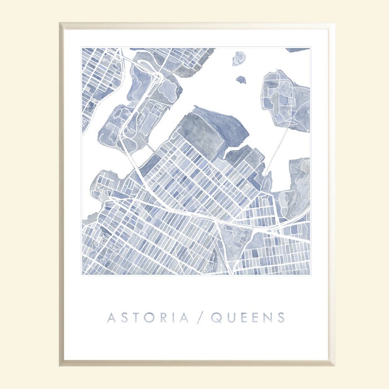 ASTORIA Queens Map Watercolor Print New York City Map Block Etsy