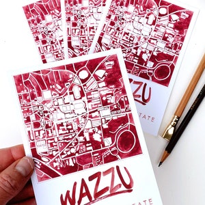 Washington State Universität Pullman Gelände Aquarell Karte Standard POSTKARTE Graduierung Geschenk Collegiate Coogs Cougar Griechisch Penpal WSU Wazzu