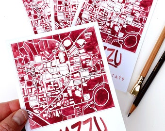 Washington State University Pullman Campus Watercolor Map Standard POSTCARD Graduation Gift Collegiate Coogs Cougar Greek Penpal WSU Wazzu