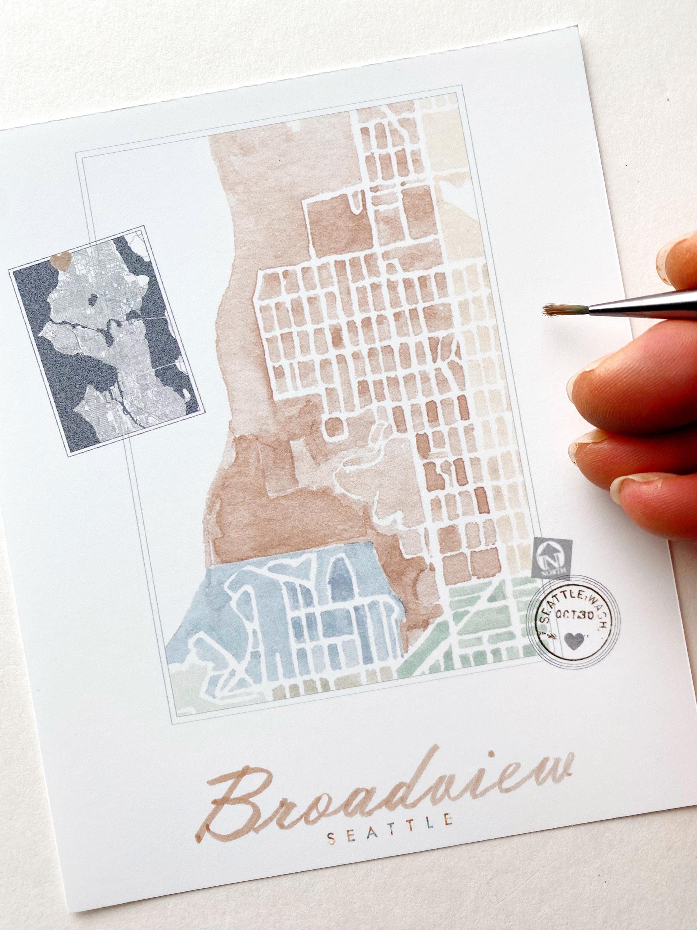 BROADVIEW Seattle Neighborhood Map Watercolor Print WASHINGTON City ...