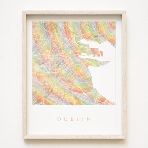 DUBLÍN Orgullo Arco Iris Mapa Acuarela Dibujado a mano Plan de la ciudad (Impresión de arte) Irlanda Graduación Aniversario de bodas Regalo Euro Viajes Estudio en el extranjero