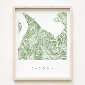 TACOMA Map Farne Landschaftskarte Farbe WASHINGTON (Kunst Druck) Flora Hochzeit Makler Umzug Geschenk pazifischer Nordwesten Puget Sound Wanddeko