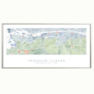 THOUSAND ISLANDS St.Lawrory River nördlich von New York Aquarell Landkarte (Kunstdruck) Watertown Fort Drum Lake Ontario Carthage Massena