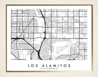 Los ALAMITOS Map Street Map CALIFORNIA City Map Drawing Black and White (Art Print) Wedding Anniversary Graduation Gift Wall Decor