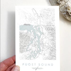 PUGET SOUND Topographical Watercolor Map POSTCARD Washington Salish Sea