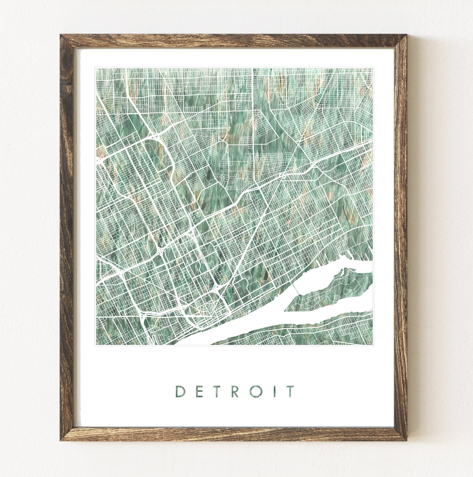 DETROIT Map Urban Fabric Watercolor Texture Painting MICHIGAN City Plan ...