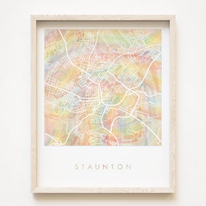 STAUNTON Orgullo Arco Iris Mapa Acuarela Lavado Mapa Imprimir Ciudad (Impresión de arte) Virginia Mary Baldwin Graduación Boda Agente de Bienes Raíces Regalo Queer Shenandoah