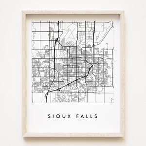 Sioux Falls stadsplattegrond Hand getrokken stratenplan South Dakota stadsplattegrond tekening zwart wit (Art Print) afstuderen huwelijksverjaardag makelaar cadeau