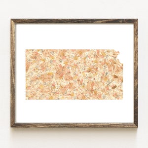 Carte de l'état du KANSAS tissu urbain aquarelle Texture peinture USA (impression d'art) carte murale remise des diplômes anniversaire de mariage agent immobilier cadeau
