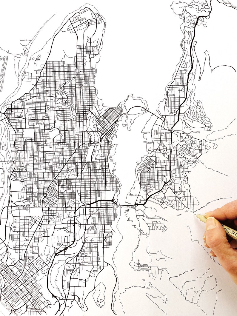VANCOUVER British Columbia Map Hand Drawn Street Map BC Canada Map ...