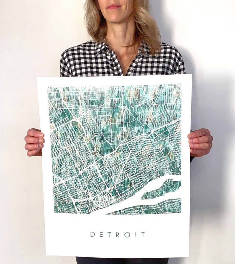 DETROIT Map Urban Fabric Watercolor Texture Painting MICHIGAN City Plan ...