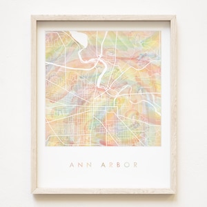 ANN ARBOR Orgullo Arco Iris Mapa Acuarela Mapa Imprimir City Block Plan (Impresión de arte) Universidad Michigan Graduación Boda Agente de bienes raíces Regalo en movimiento