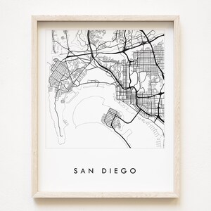 San DIEGO-stadskaart handgetekende stratenkaart Zuid-CALIFORNI stadskaart tekening zwart-wit (kunstdruk) bruiloft makelaar cadeau kaart muur